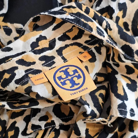 Tory Burch Womens Leopard Print Button Front Pocket Blouse  Size 10 Cotton - Picture 7 of 8